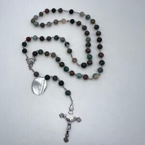 Vatican sterling silver multicolor semiprecious agate Catholic rosary necklace